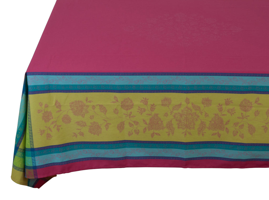 french linen jacquard rectangle tablecloth in fuschia
