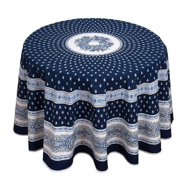 French Linen round cotton tablecloth in navy 