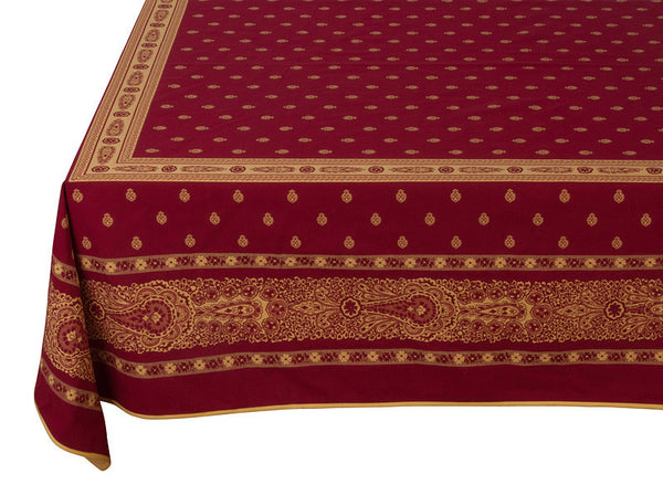 French Linen jacquard tablecloth in red/yellow