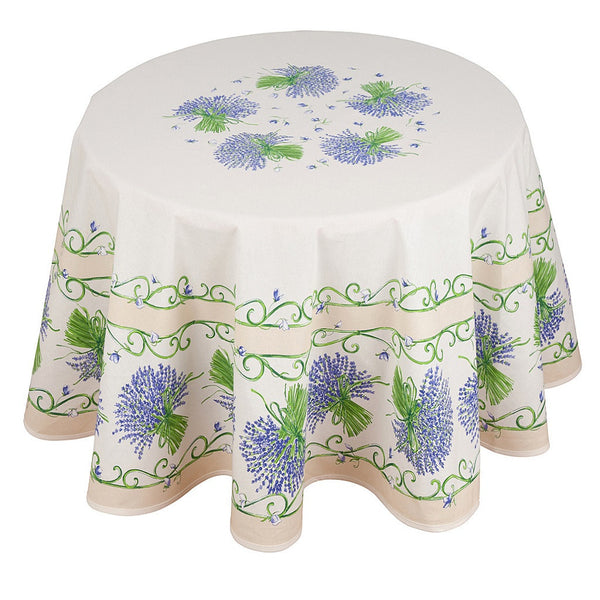 "Bouquet Lavande" Round COATED Cotton Tablecloth
