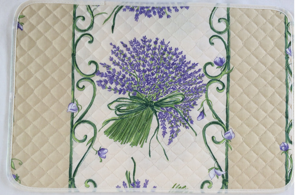 french linen placemat with lavender design in ecru