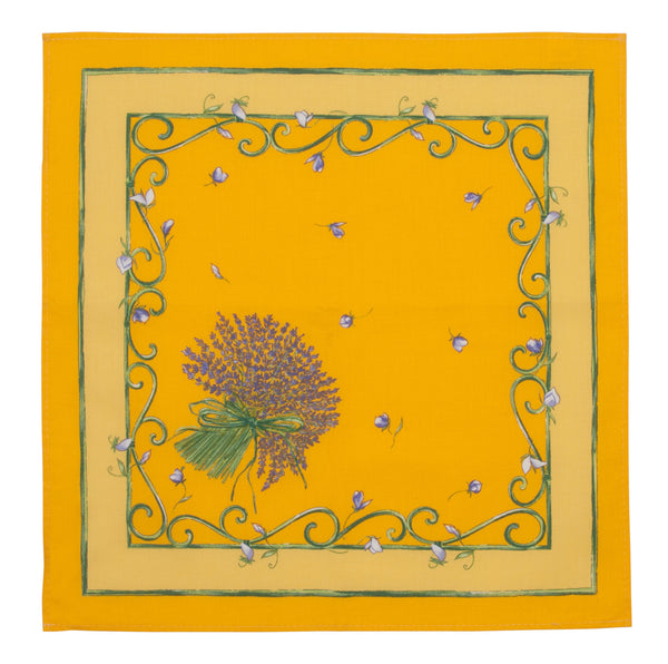 french linen table napkin with lavender design in yellow