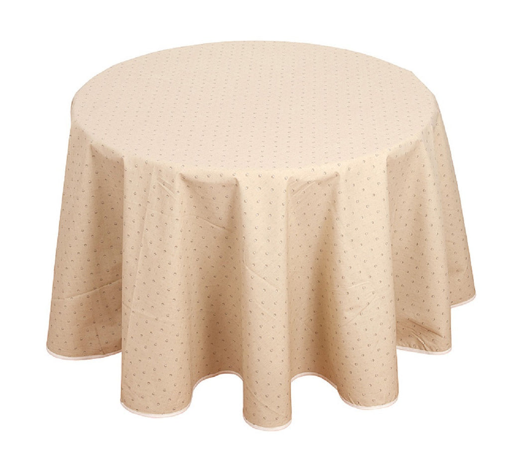 french linen round cotton tablecloth with traditional design in ecru