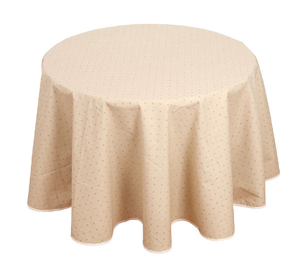 french linen round cotton tablecloth with traditional design in ecru