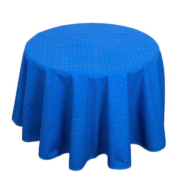 french linen round cotton tablecloth with traditional design in blue