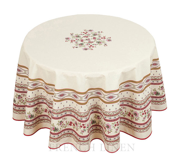 french linen round cotton tablecloth with avignon design in ecru
