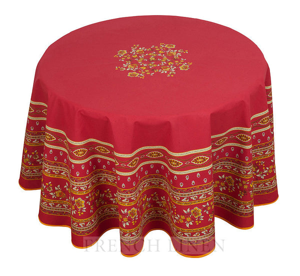 french linen round cotton tablecloth with avignon design in red